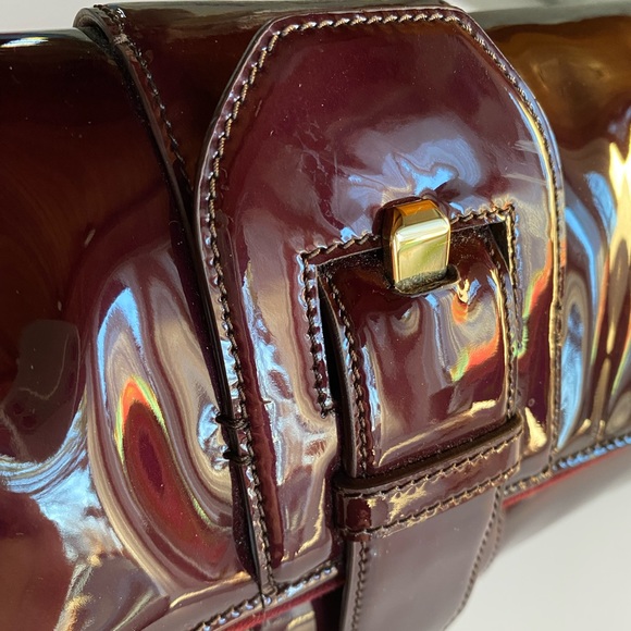 Christian Louboutin Patent Calfskin Liv Clutch with metal buckle, color Oxblood - Picture 13 of 16